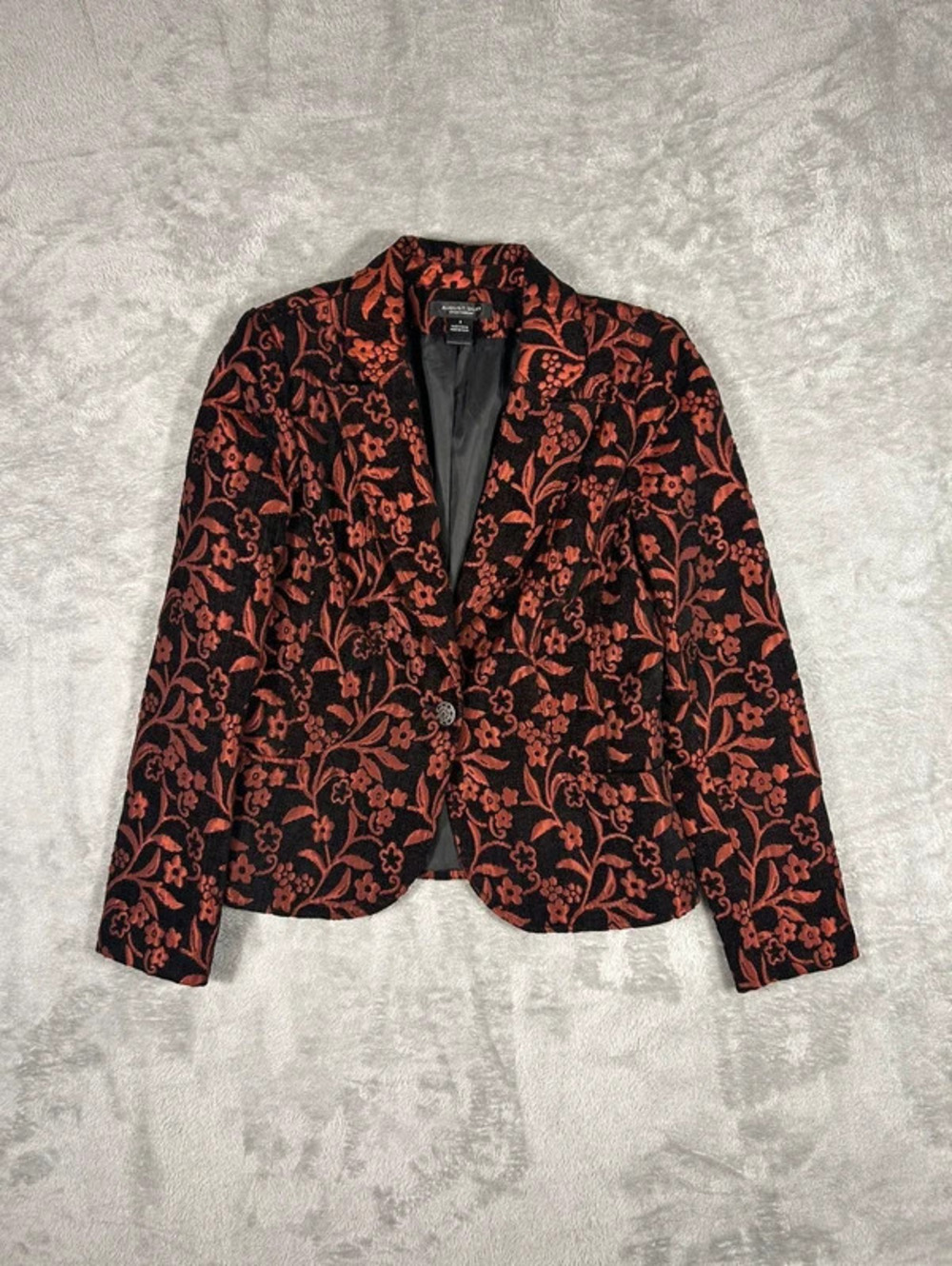 august silk black & orange floral blazer size 8